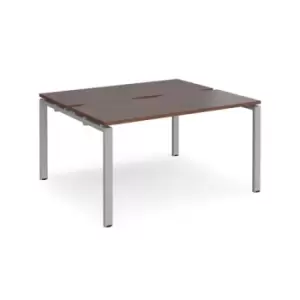 Image of Bench Desk 2 Person Starter Rectangular Desks 1400mm Walnut Tops With Silver Frames 1200mm Depth Adapt