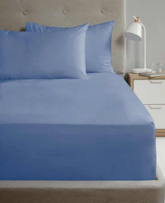 Image of Homespace Direct Ltd Flat Sheet 180Tc Percale Blue King Size Sheet Suitable For Deep Mattresses