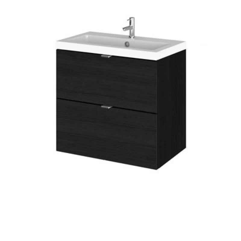 Image of Hudson Reed Fusion Wall Hung 2 Drawer Vanity Unit & Polymarble Basin, Sink Vanity Unit, Charcoal Black, 600mm