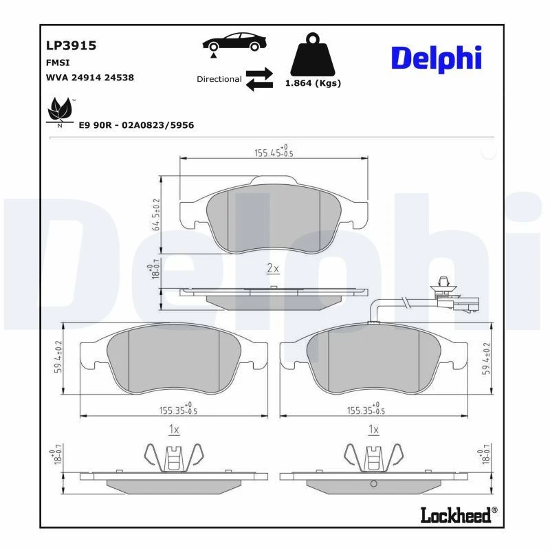 Image of DELPHI Brake pad set DELPHI LP3915