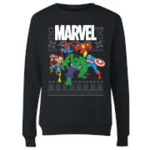 image of Marvel Avengers Group Womens Christmas Sweatshirt - Black - XXL