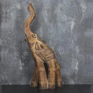 Image of Large Elephant Ornament with its trunk up Brown 44.5cm