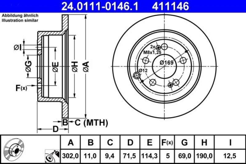 Image of ATE 24.0111-0146.1 Brake disc solid, Coated Brake Disc (82)