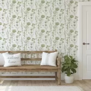 image of Superfresco Easy - Botanical Wildflower Green Floral Wallpaper - Green