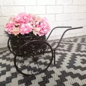 image of 20cm Outdoor Garden Patio Ornate Bronze Wheelbarrow Plant Pot Planter