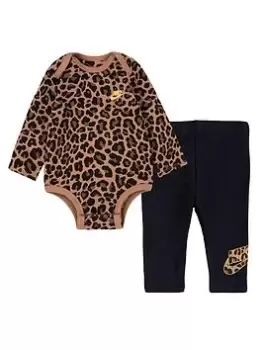 image of Nike Leopard Futura Bodysuit Pant Set - Black/Gold, Size 12 Months, Women