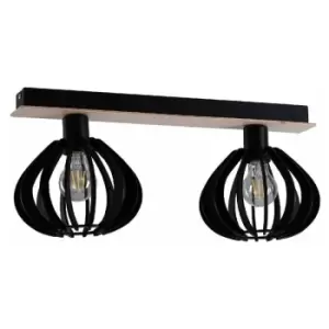 Image of Keter Nicoleta Twin Ceiling Spotlight Black And Natural, 52cm, 2x E27