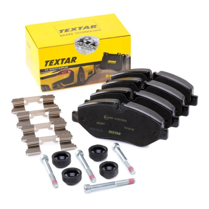 Image of TEXTAR 2922901 Brake pad set Q+ prepared for wear warning indicator, with accessories, with brake caliper screws Brake Pad Set,disc brake (402)