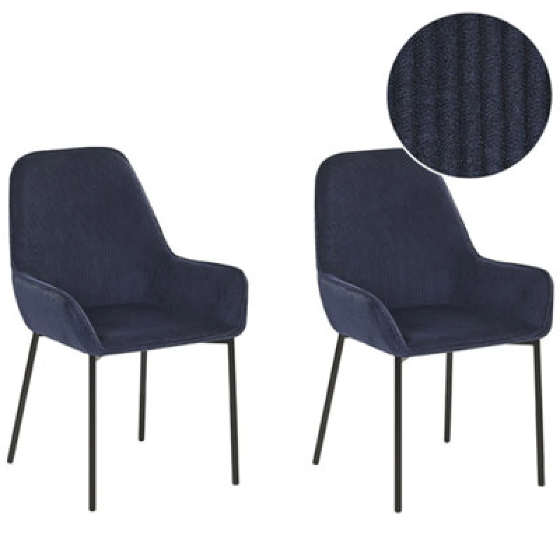 Image of Beliani Set Of 2 Dining Chairs Loverna Corduroy Dark Blue