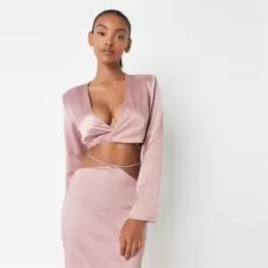 Image of Missguided Co Ord Satin Diamante Tie Waist Top - Pink