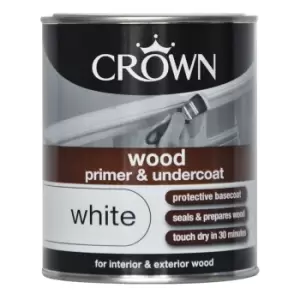 image of Crown Wood Primer Undercoat Paint, 750ml White