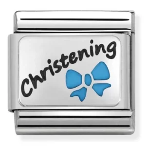 Image of Nomination CLASSIC Silvershine Oxidised Plate Blue Christening...