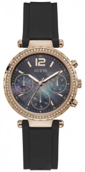 Guess Solstice Womens Black Silicone Strap Black Mother Watch