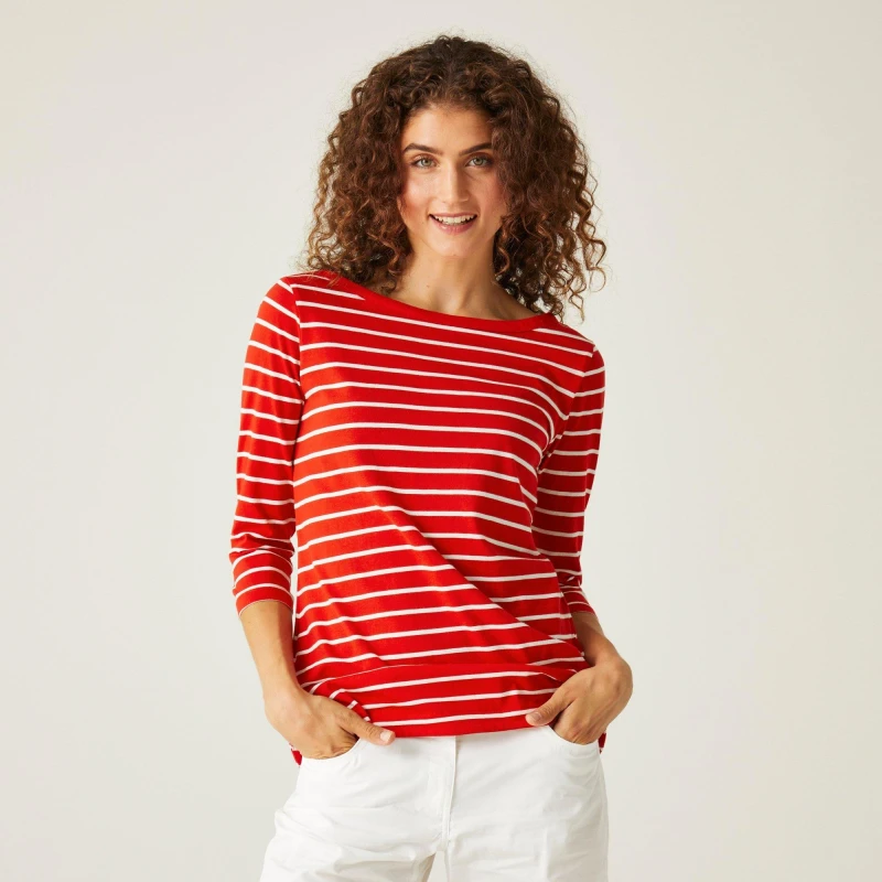 Image of Regatta Womens Bayletta Cotton Blend Lightweight T Shirt 14 - Bust 38' (97cm) High Risk Red/White RWT294-LPL-14