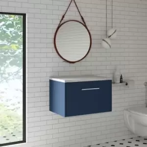 image of Hudson Reed Juno Wall Hung 1-Drawer Vanity Unit with Bellato Grey Worktop 600mm Wide - Electric Blue