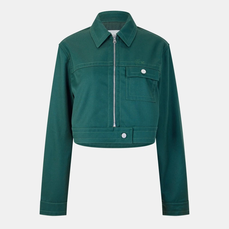 Image of Lacoste Womens Blouson Relaxed Fit Denim Jacket Sinople female 12 (40)