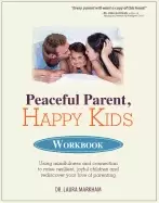 Image of peaceful parent happy kids workbook using mindfulness and connection to rai