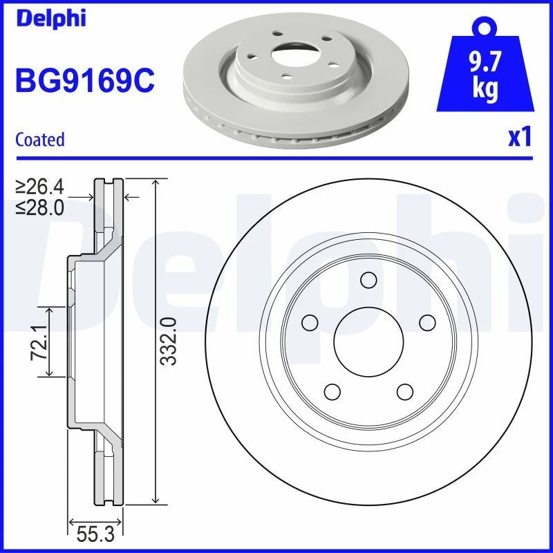 Image of DELPHI Brake disc DELPHI BG9169C