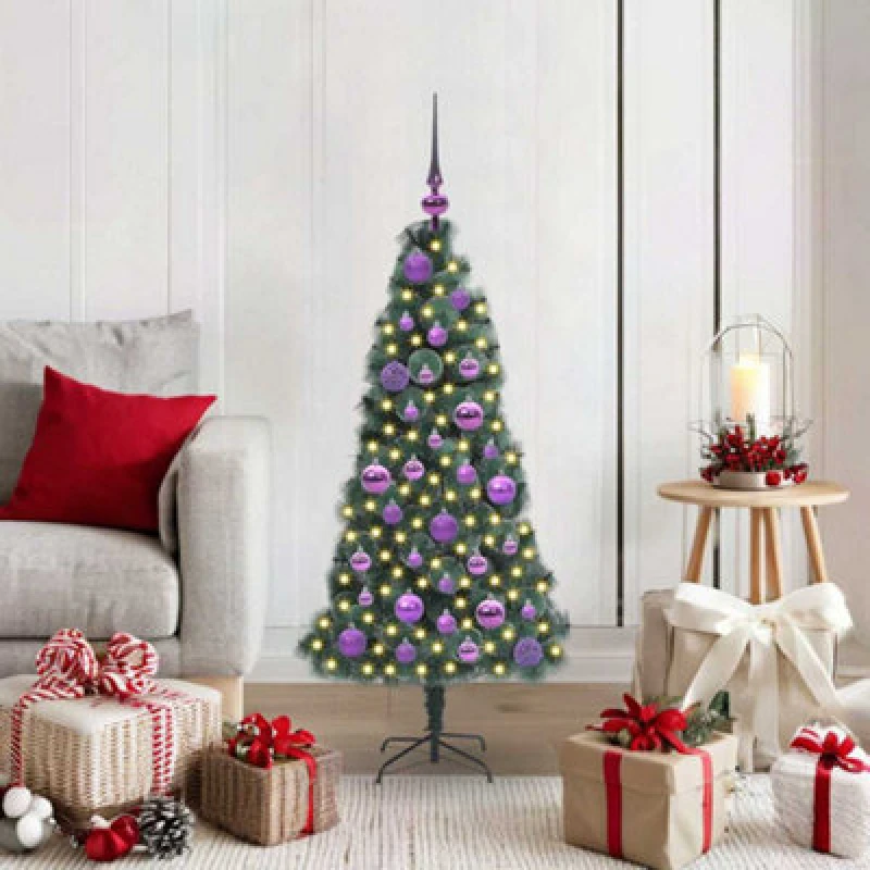 Image of vidaXL Artificial Pre-lit Christmas Tree with Lilac Ball Set Green 120 cm, Green 3396147