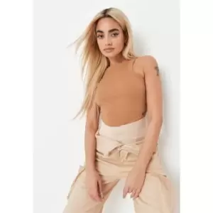 image of Missguided Rib Extreme Racer Neck Curved Hem - Brown