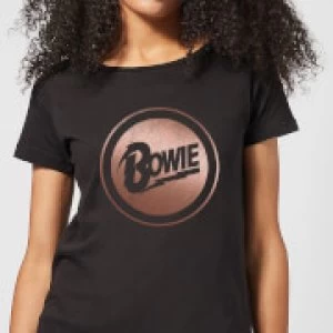 Image of David Bowie Rose Gold Badge Womens T-Shirt - Black