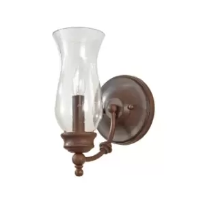 image of Wall Light Shapely Storm Glass Pitted Look Shade Heritage Bronze LED E14 60W