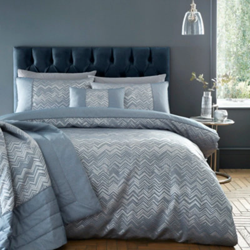 Image of Portfolio Home Antibes Chevron Waves Duvet Cover Set Quilt with Pillowcase in Blue Size: Single Blue Unisex Single