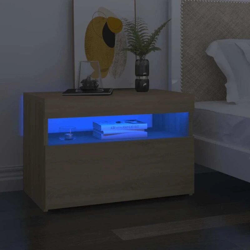Image of VIDAXL Bedside Cabinet & LED Lights 2 pcs Sonoma Oak 60x35x40cm Vidaxl 8720286640630