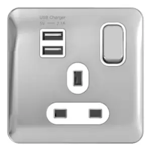 Image of Schneider LSD 1G 13A Single Pole 2 USB White Insert Polished Chrome - GGBL30102USBAWPCS