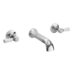 image of Hudson Reed White Topaz With Lever Wall Mounted Bath Spout & Stop Taps - Chrome / White