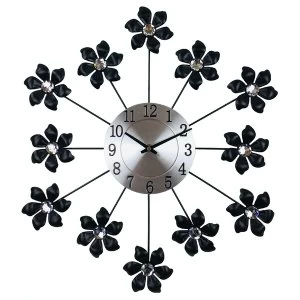 image of Black Metal Flower Wall Clock 49cm