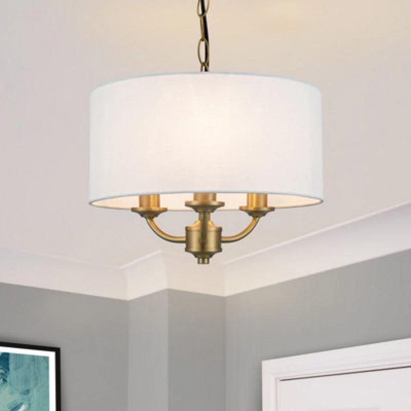 Image of Cosylyte Winston 3 Light Classic Faux Linen Outer Shade Pendant Light - Brass