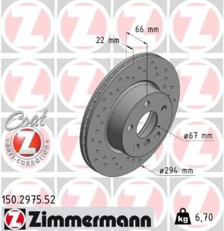 Image of ZIMMERMANN Brake disc ZIMMERMANN 150.2975.52