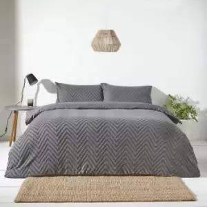 image of The Linen Yard Chevron Tuft 100% Cotton Duvet Cover Set, Charcoal, Super King