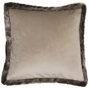 image of Kiruna Faux Fur Trim Cushion Taupe, Taupe / 45 x 45cm / Polyester Filled