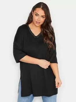 Image of Yours Lace Detail T-Shirt - Black, Size 18, Women