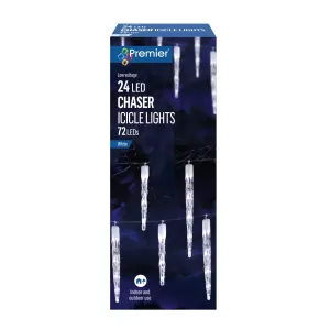 Image of Premier Christmas LED White Chaser Icicle Lights 24 Pack - Mains Powered