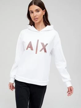 Image of Armani Exchange Logo Front Hoodie - White, Size L, Women