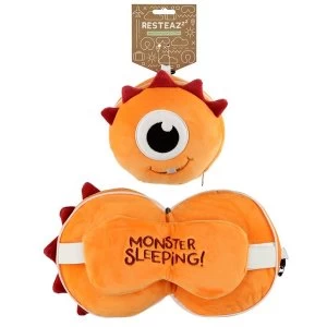 Relaxeazzz Plush Orange Monstarz Monster Round Travel Pillow & Eye Mask