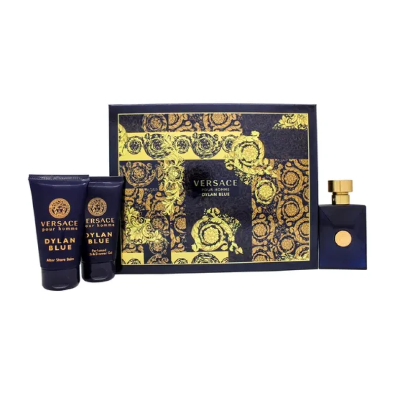 Image of Versace Pour Homme Dylan Blue Gift Set 50ml Eau de Toilette + 50ml Aftershave Balm + 50ml Perfumed Bath & Shower Gel