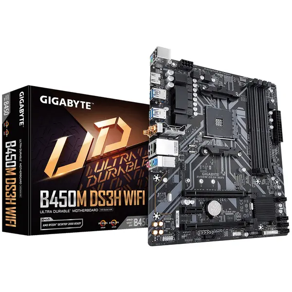 image of Gigabyte Gigabyte GA-B450M-DS3H-WIFI AMD B450 Socket AM4 micro ATX B450M DS3H WIFI