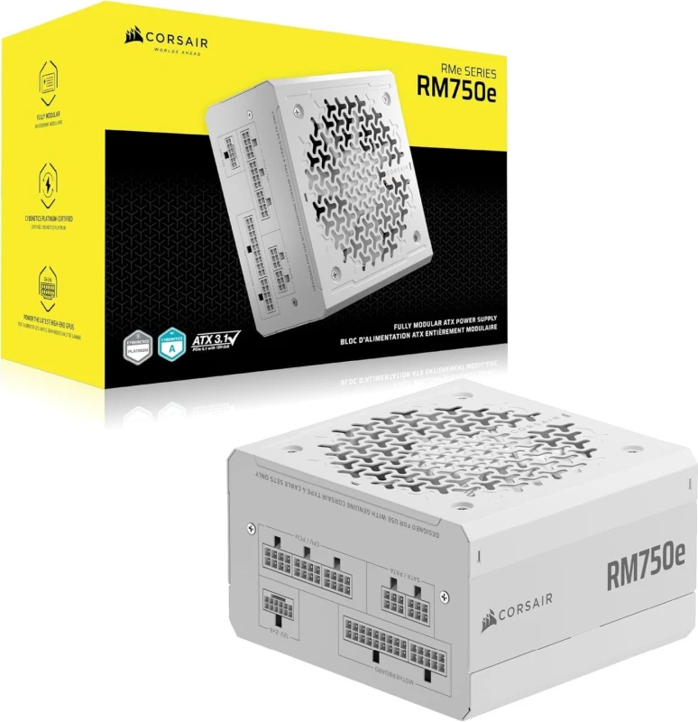 Image of CORSAIR RMe Series RM750e 750W Cybenetics Gold ATX3.1 PCIe 5.1 Fully Modular Power Supply - White - CP-9020292-UK