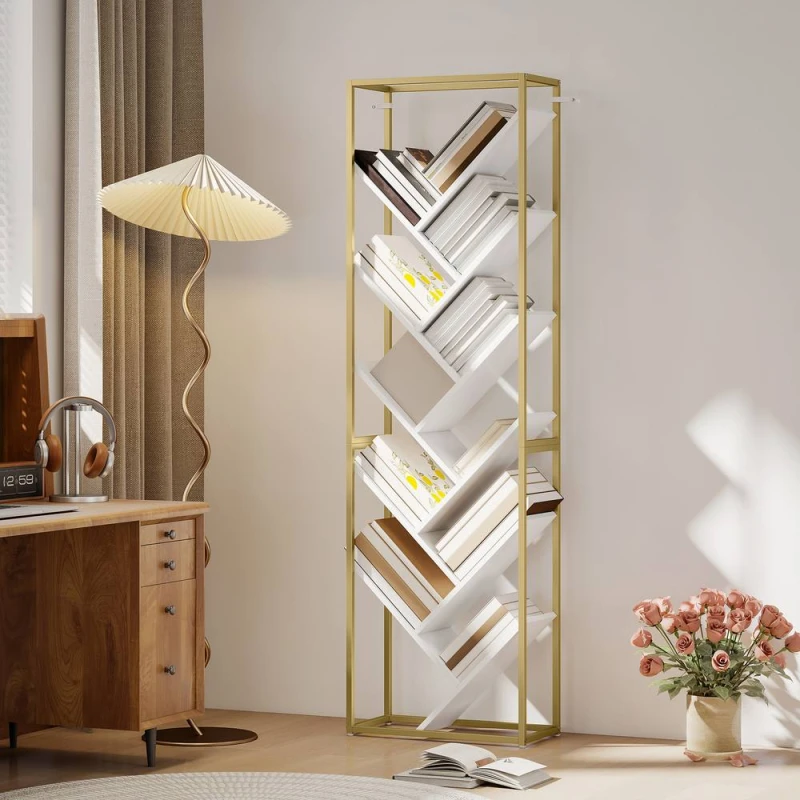 Image of HOMCOM 10 Tier Tree Bookshelf Industrial Tall Bookcase in White White Unisex