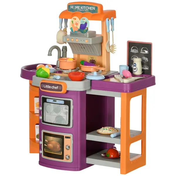 image of AIYAPLAY Toy Kitchen, 49 Pieces Kids Play Kitchen, Children Trolley, with Sound and Light, Spray Effects, Running Water