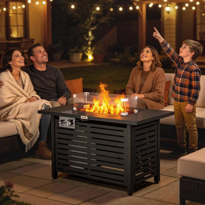 Image of OUTSUNNY Table W/ Rain Cover 50, 000 BTU Outdoor Firepit in Black Unisex