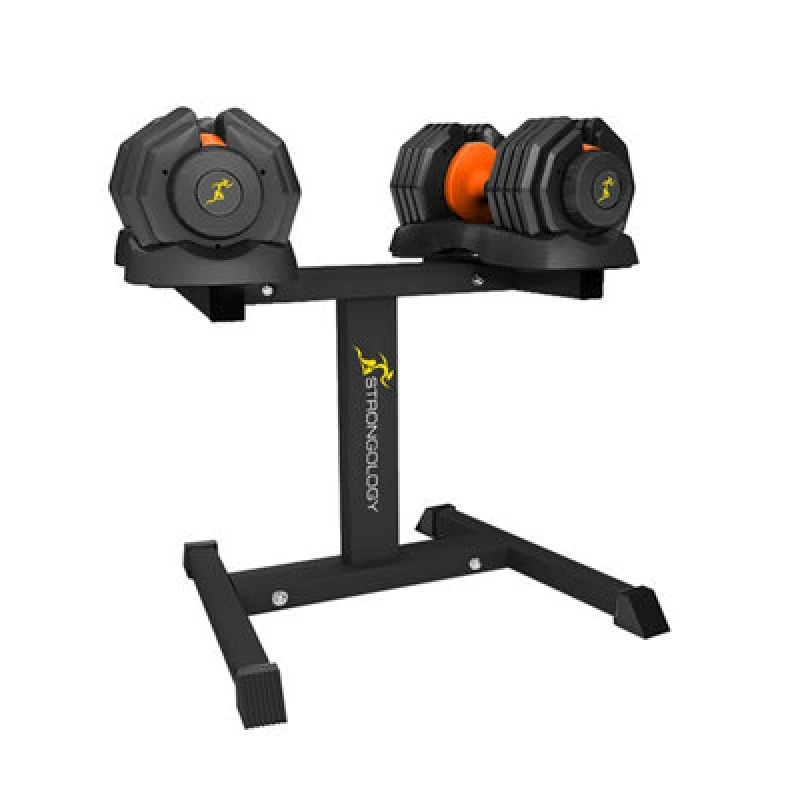 Image of STRONGOLOGY Strongology Urban25 Orange Adjustable Dumbbell Pair with Free Durable Steel Adjustable Urban25 Dumbbell Floor Stand Stand with Urban25 Ora