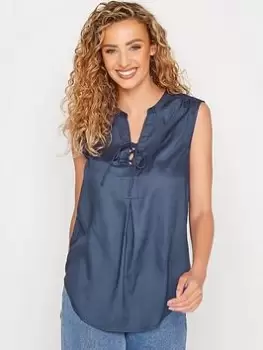 Image of Long Tall Sally Navy Sleeveless Tie Detail Top, Navy, Size 10, Women