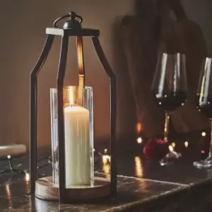 Image of Ivyline Felicity Circular Base Lantern in Acacia Wood & Black - Small