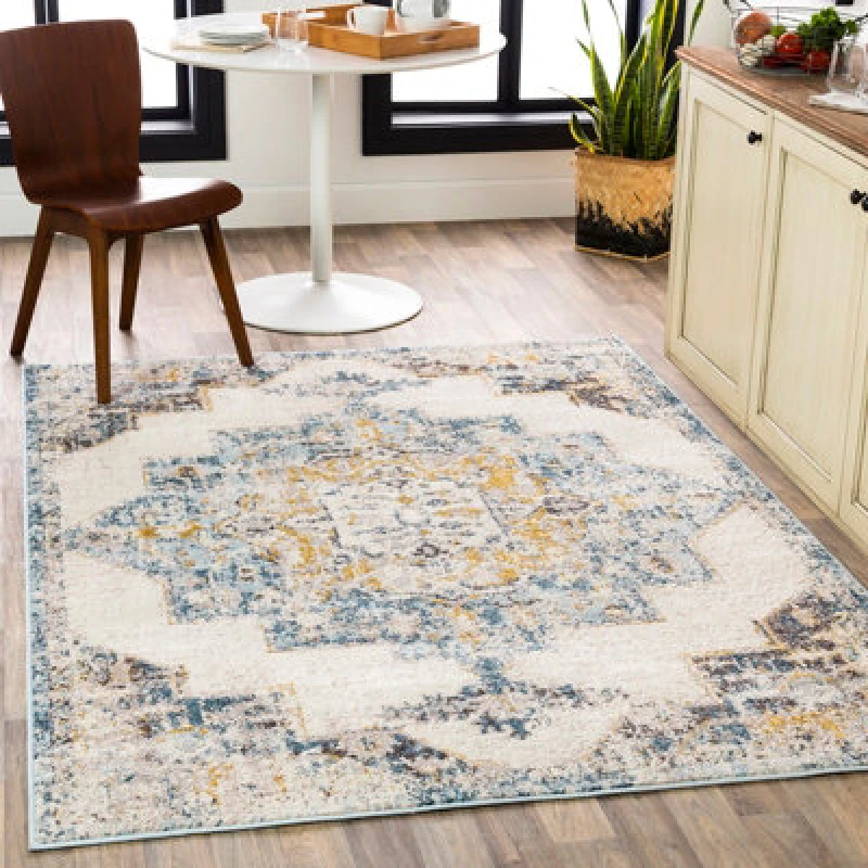 Image of Livabliss Vintage Oriental Boho Sky Blue Agra Area Rug 160 X 213cm - Easy Care, Non Shedding, Ideal For Living Room & Bedroom