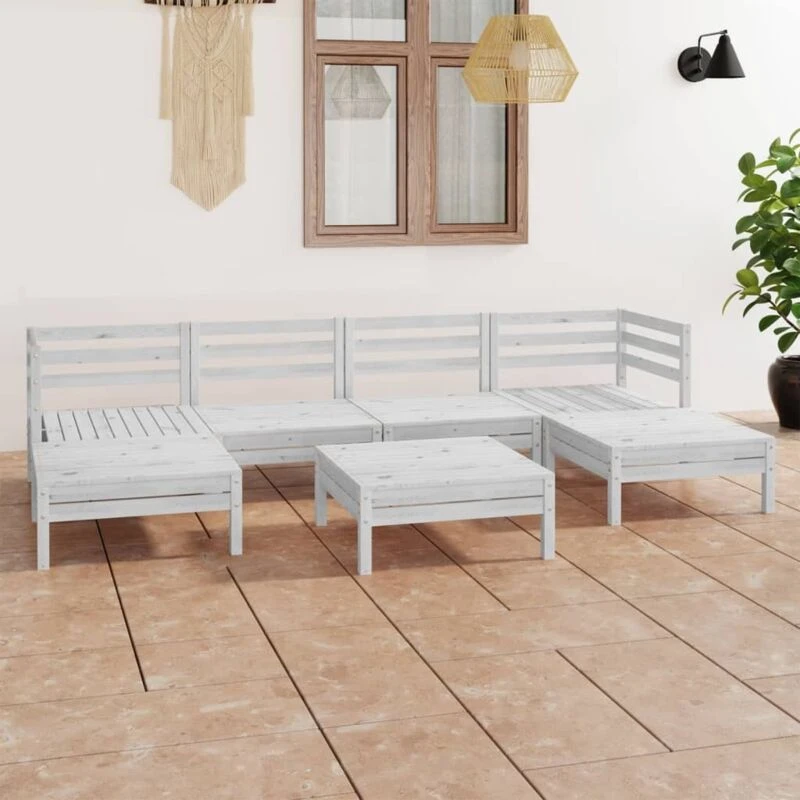 Image of VIDAXL 7 Piece Garden Lounge Set White Solid Wood Pine Vidaxl 8720286690956